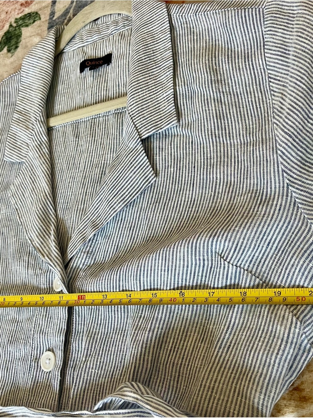 Quince 100% Linen Blue White Pinstripe Midi Dress with Tie Waist Buttons - Large - Picture 9 of 10